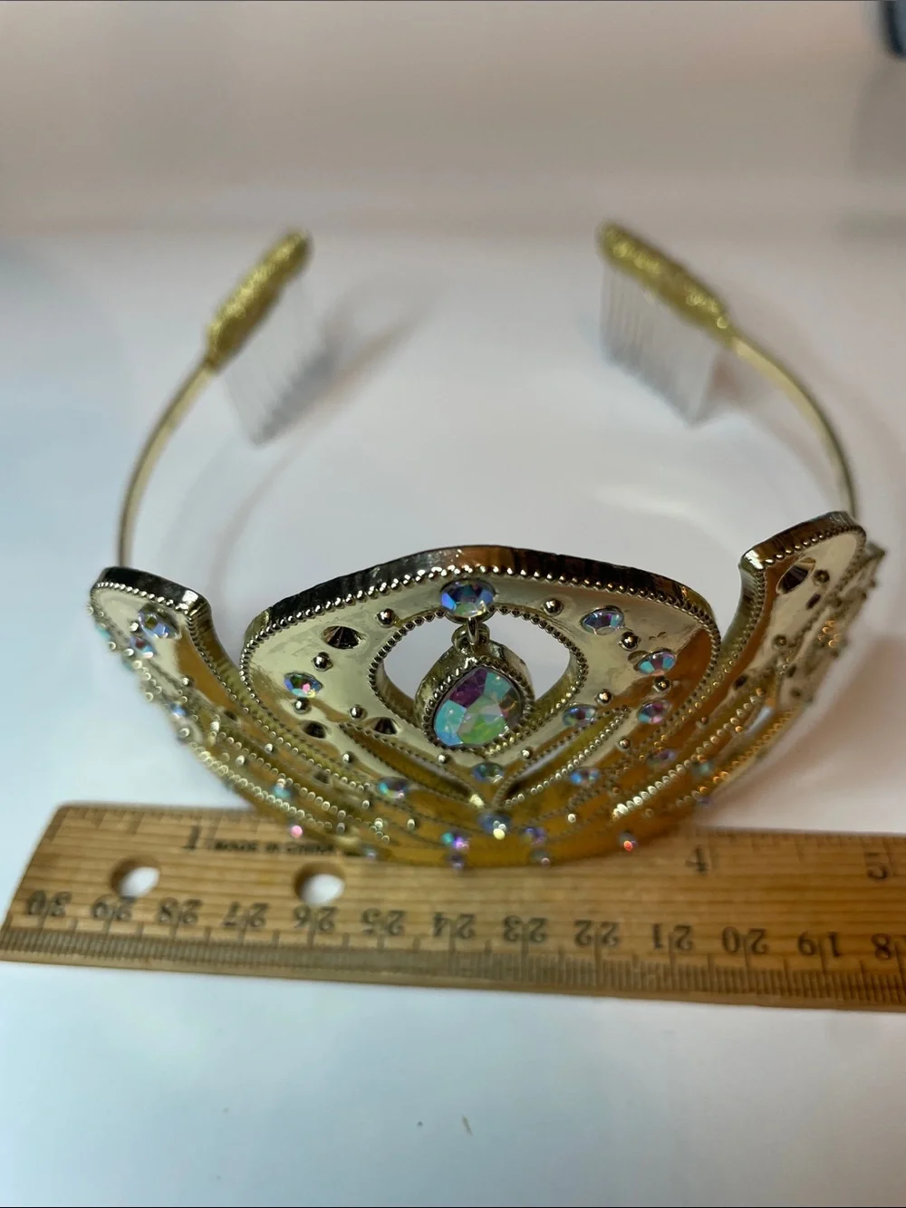 Disney Frozen Anna Gold Tone Tiara Crown Rhinestone Tear Drop for Dress Up - Picture 7 of 10